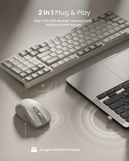 2.4G Wireless Keyboard and Mouse Combo,Compact Full-Size (98 Keys) Keyboard,Silent Touch ,6-Button & 3-DPI Quiet Wireless Mouse,Portable Kit for Windows Computer PC Mac OS Laptop