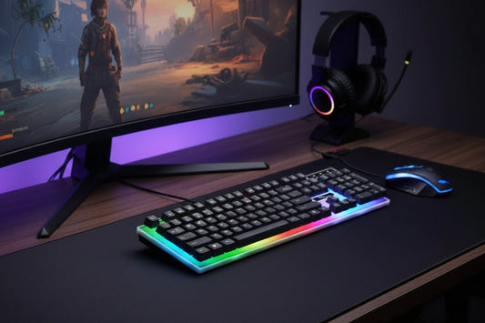 Gaming Keyboard and Mouse Combo, LED Rainbow Backlit Keyboard with 104 Key Computer PC Gaming Keyboard for Pc/Laptop (Black)