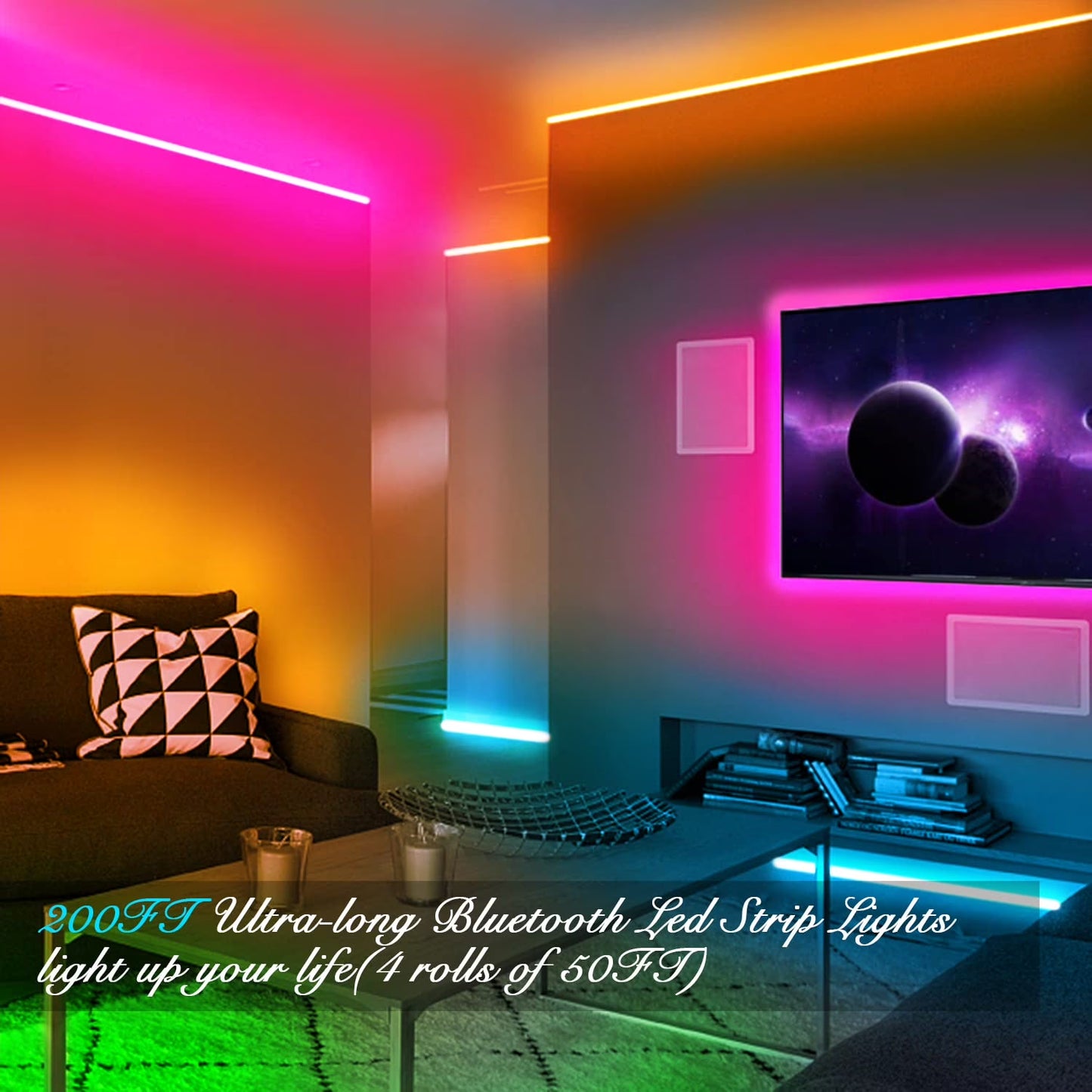 Led Strip Lights 200Ft,App and Remote Control,Rgb Music Sync Color Changing LED Lights for Bedroom,Party,Home Decoration