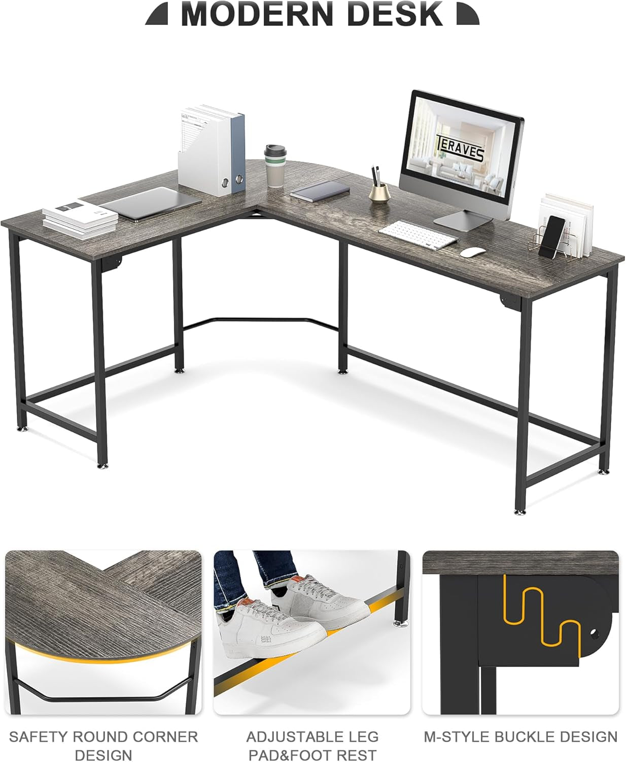 Modern L Shaped Gaming Desk 66''